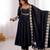 Black silk blend embroidered flared gown set