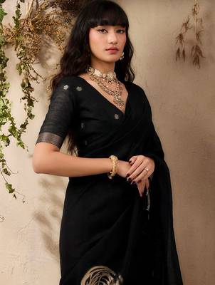 black floral embroidered art silk blend tussar saree 2