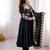 Black silk blend embroidered flared gown set