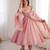 Pink silk blend embroidered flared gown set