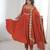 Orange silk blend embroidered flared gown set