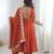 Orange silk blend embroidered flared gown set