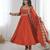 Orange silk blend embroidered flared gown set
