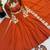 Orange silk blend embroidered flared gown set
