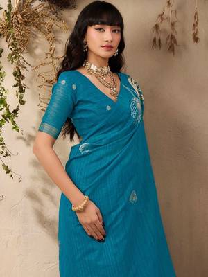 blue floral art silk blend designer tussar saree 2