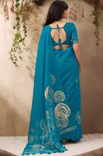 blue floral art silk blend designer tussar saree