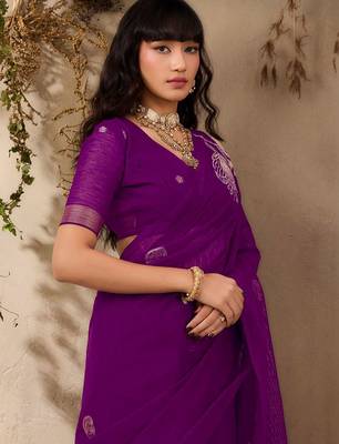 purple floral embroidered art silk blend tussar saree 2