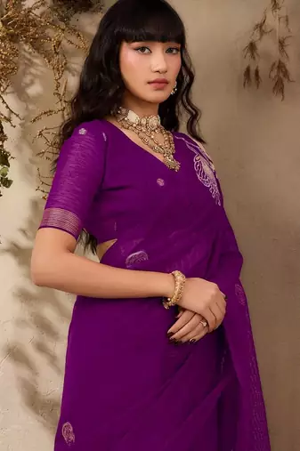 purple floral embroidered art silk blend tussar saree