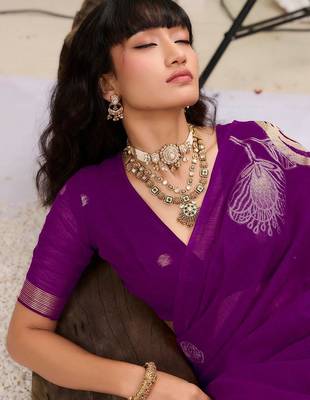 purple floral embroidered art silk blend tussar saree 4