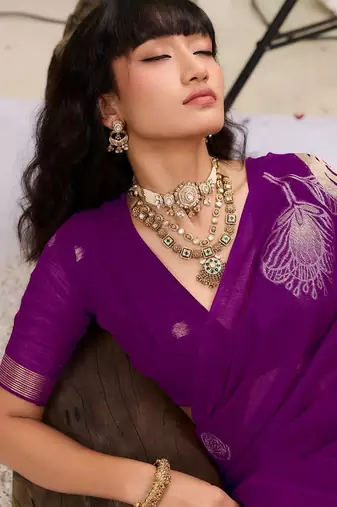 purple floral embroidered art silk blend tussar saree