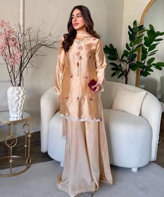 Champagne silk blend embroidered palazzo set 1