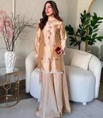 Champagne silk blend embroidered palazzo set