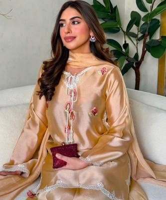 Champagne silk blend embroidered palazzo set 2