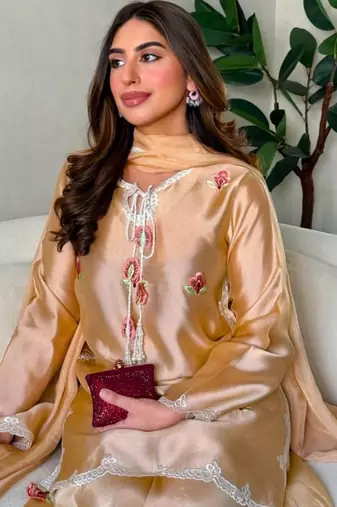 Champagne silk blend embroidered palazzo set