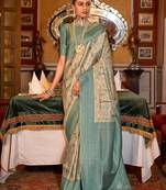 beige woven design zari kanjeevaram silk blend saree