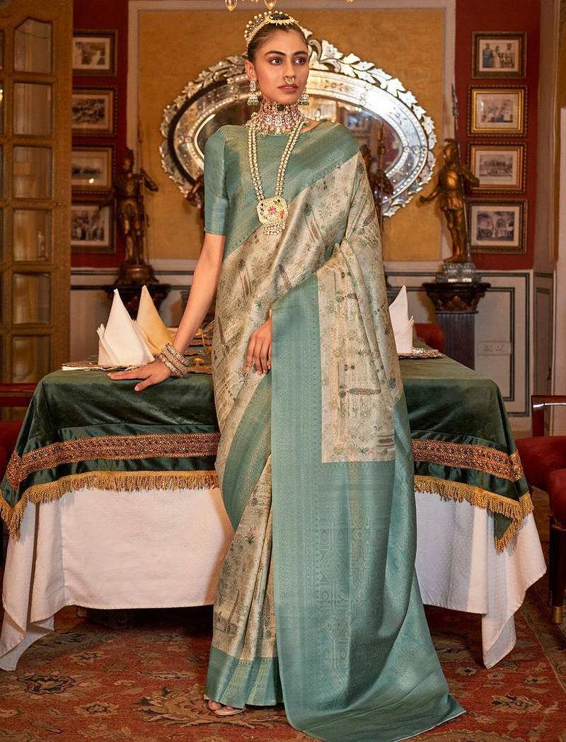beige woven design zari kanjeevaram silk blend saree