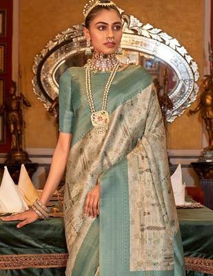beige woven design zari kanjeevaram silk blend saree 2