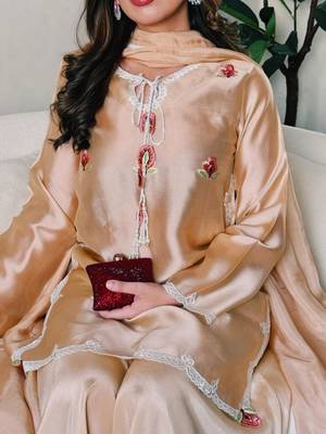 Champagne silk blend embroidered palazzo set 4