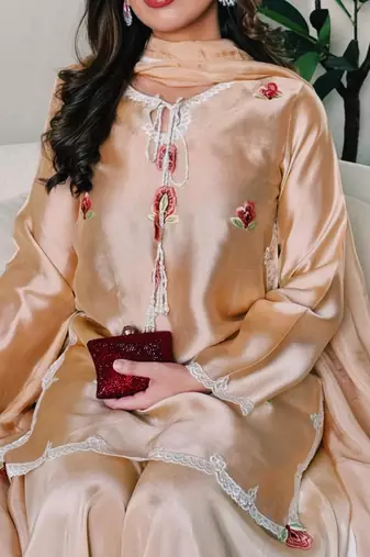 Champagne silk blend embroidered palazzo set