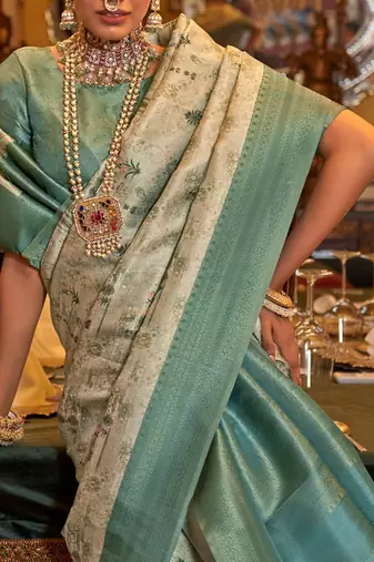 beige woven design zari kanjeevaram silk blend saree