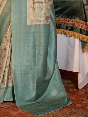 beige woven design zari kanjeevaram silk blend saree 5