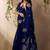navy blue floral art silk blend tussar saree