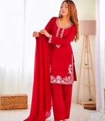 Red silk blend embroidered farshi salwar set