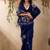 navy blue floral art silk blend tussar saree