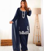 Navy-blue silk blend embroidered farshi salwar set