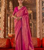 pink ethnic motifs woven design kanjivaram saree with matching blouse