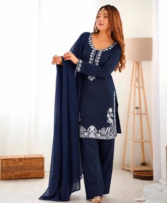 Navy-blue silk blend embroidered farshi salwar set 2