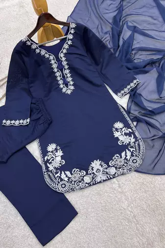 Navy-blue silk blend embroidered farshi salwar set