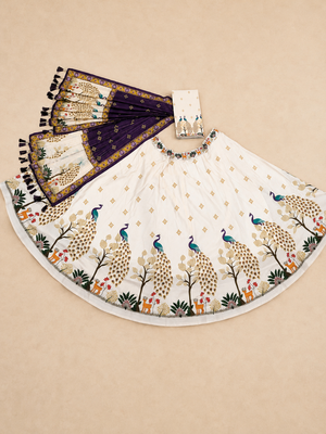 cream rayon circular lehenga with printed design 5