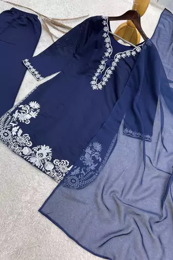 Navy-blue silk blend embroidered farshi salwar set