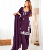 Purple silk blend embroidered farshi salwar set