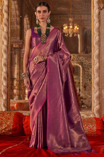 Magenta ethnic motifs silk blend designer banarasi saree