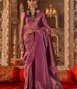 Magenta ethnic motifs silk blend designer banarasi saree