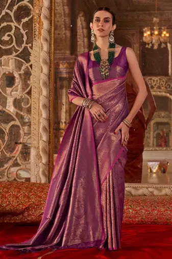 Magenta ethnic motifs silk blend designer banarasi saree