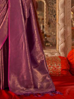 Magenta ethnic motifs silk blend designer banarasi saree 5