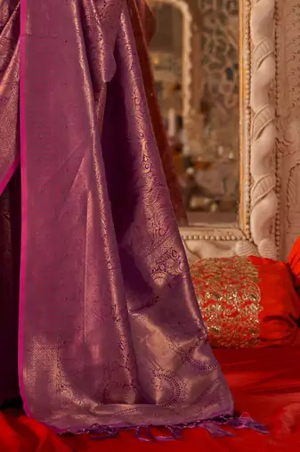 Magenta ethnic motifs silk blend designer banarasi saree