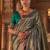 Teal floral silk blend banarasi saree