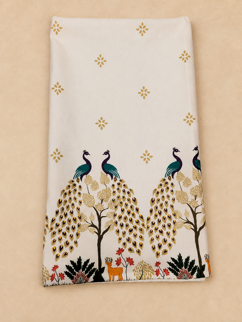 cream rayon circular lehenga with printed design