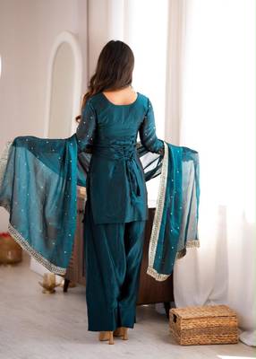 Teal silk blend sequins farshi salwar set 2