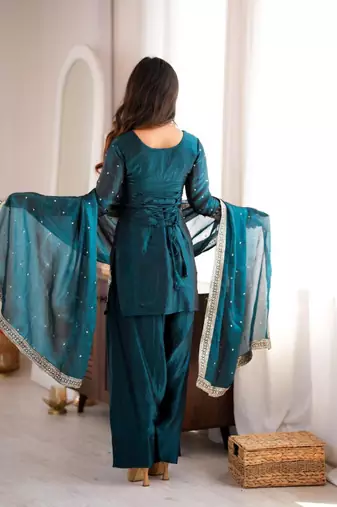 Teal silk blend sequins farshi salwar set