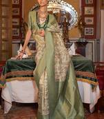 beige paisley zari kanjeevaram silk blend saree