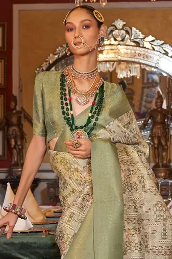 beige paisley zari kanjeevaram silk blend saree