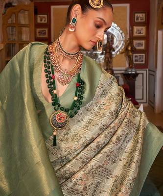 beige paisley zari kanjeevaram silk blend saree 3