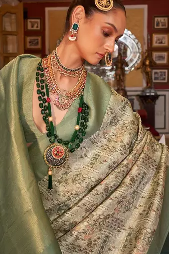 beige paisley zari kanjeevaram silk blend saree