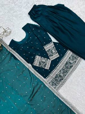 Teal silk blend sequins farshi salwar set 5