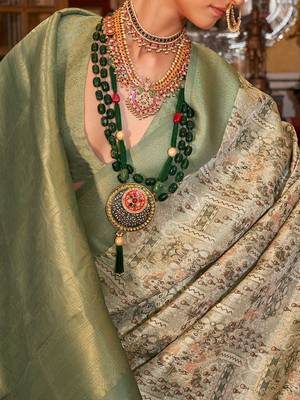 beige paisley zari kanjeevaram silk blend saree 4
